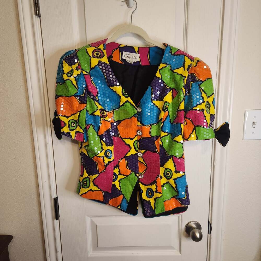 Vintage 1980s Rimini Colorful Psychedelic Sequin Blazer Jacket